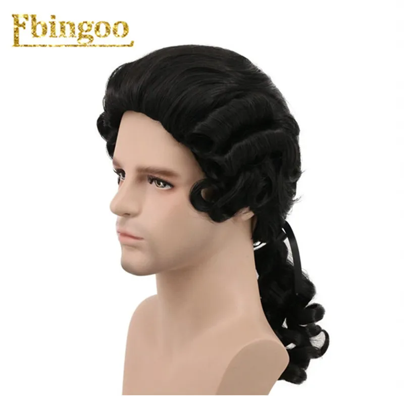 Ebingoo, серый, черный, белый цвет, барокко, кудрявый мужской костюм, парики, роскошный длинный синтетический парик для Хэллоуина
