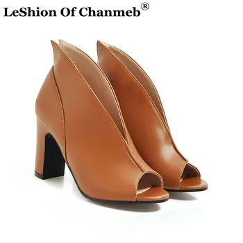 

Chic Peep Toe Pumps Women High Heels "V" Shape Cut Shoes Ladies Plus Size 43 Open Toe Shoes for Party Woman Heels Zapatos Mujer