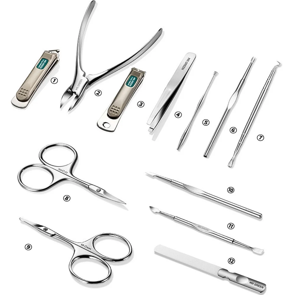 US $58.90 MRGREEN Manicure Set kit Pedicure Scissor Cuticle Utility Nail Clipper Nail Care Tool Sets 12Pcs for Girl Women Lady Men Gift