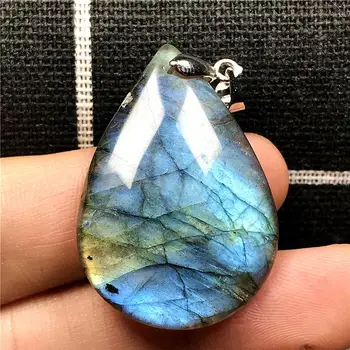 

Genuine Natural Blue Light Labradorite Pendant For Woman Man Crystal 35x24x7mm Beads Silver Reiki Stone Fashion Jewelry AAAAA
