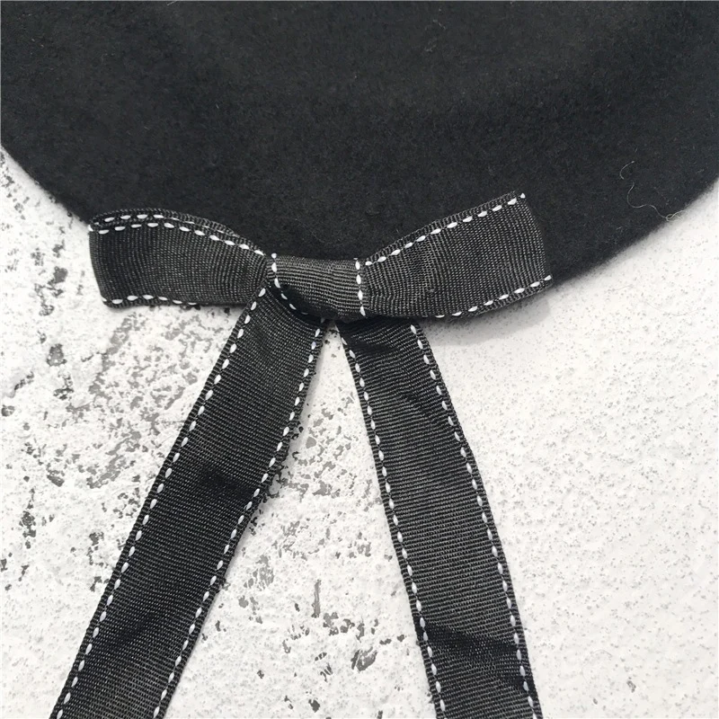Funklouz Модные женские мягкие элегантные береты с бантом зимняя теплая шапка Harajuku шерстяной берет