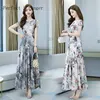 2022Summer  New Arrival Hot Sale  Round Collar Flower Printed Short Sleeve Women Long Chiffon  Dress Plus Size M-4XL ► Photo 2/6