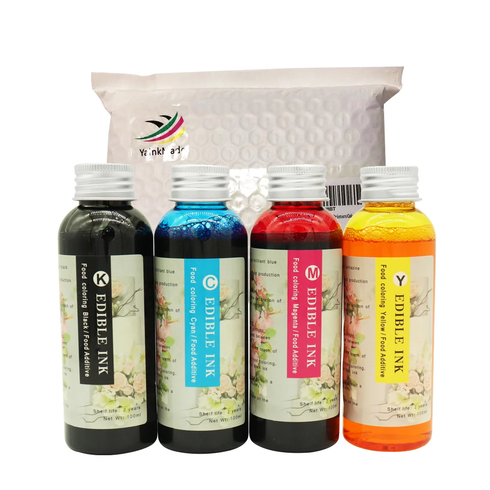

Amazon FBA 4PCS/Lot 100ML Edible Ink For Canon pgi-280 pgi-580 MX299 for hp 364 Desktop Cake Food Chocolate BK C M Y