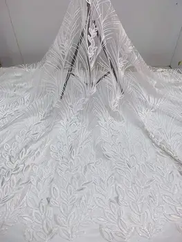 

(5yards/pc) High quality white African wedding lace wonderful embroidered sequins French net lace fabric for party dress FJL032