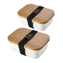 Промо-акция! 2 шт Microwavable Ланч-бокс бамбуковый керамический Bento box Теплоизоляционный контейнер для еды коробка для хранения Crisper-S& M