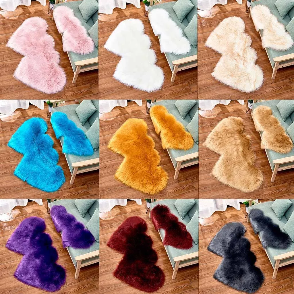 Твердый напольный коврик для гостиной с двойным сердцем, искусственные шерстяные ковры из овчины, лохматый ковер, спальня, диван, Декор, искусственный пушистый коврик@ 47