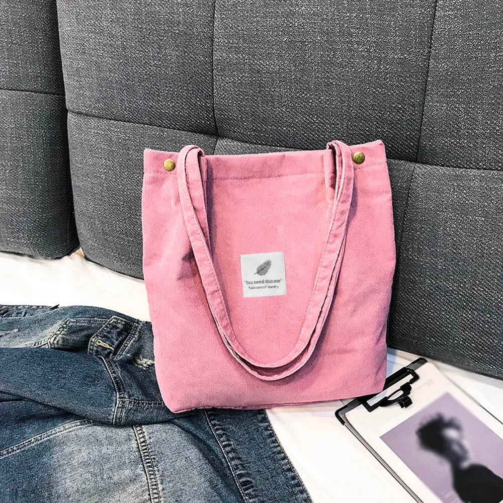 Transer, женская сумка на плечо, вместительная, Вельветовая, сумка-тоут, женская, чистая, ручная, складная, многоразовая, для покупок, для путешествий, пляжная сумка - Цвет: Pink