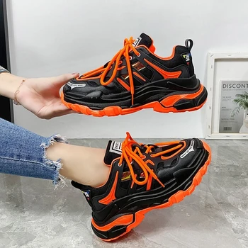 

2020 Autumn Woman Fashion Sneakers Luxury Designers Chunky Orange Casual Shoes Women's Platform Vulcanized Shoes Women Green 5cm