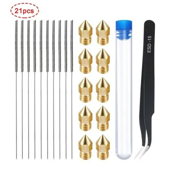 

21 Pieces/Set 3D Printer Nozzle and Cleaning Kit 0.4 Mm Mk8 Nozzles 0.4 Mm Needles and 1 Pack Tweezers Tool Kit Stainless Steel