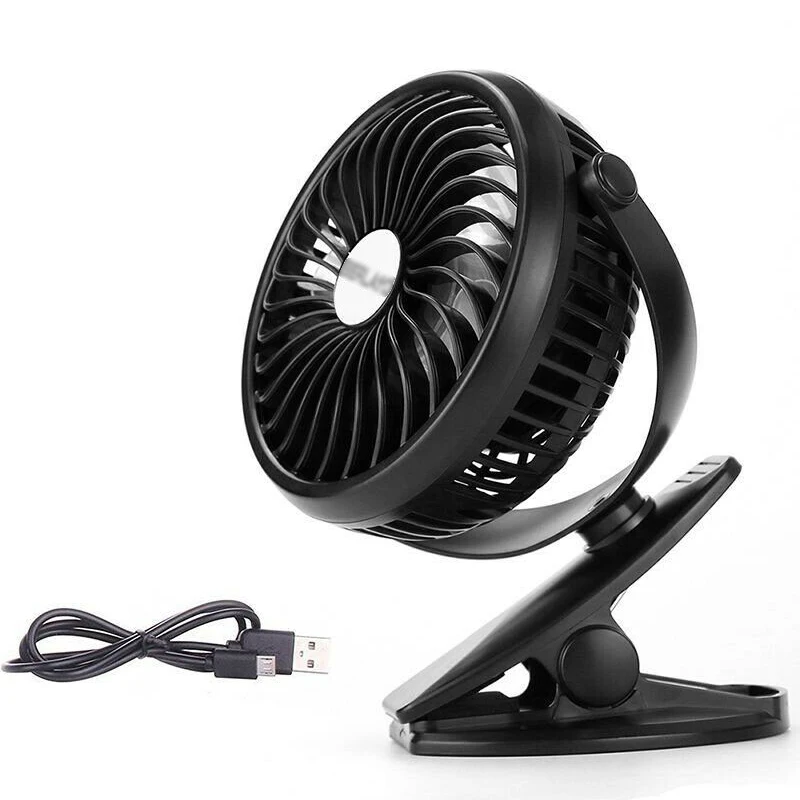 360° Portable Camping Rechargeable USB Clip On Mini Desk Fan Baby Stroller Truck 