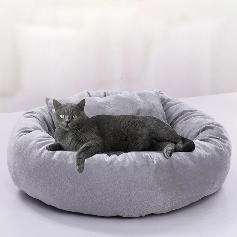Dog Cat Bed Cute Round Pet Bed Soft Sofa Mat With Pillow Winter Warm Pet House Nest Cushion for Cats Puppy Pet Sleeping Supplies