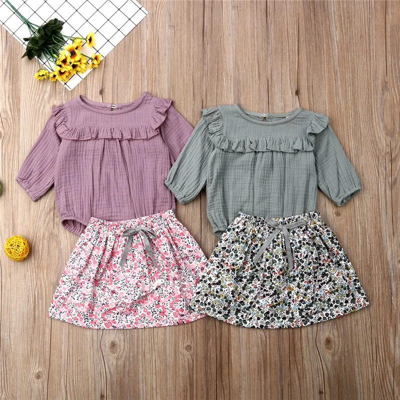 

2019 Lovely Baby Girl Clothing Set Cotton Long Sleeve Romper + Floral Skirt 2Pcs Outfits
