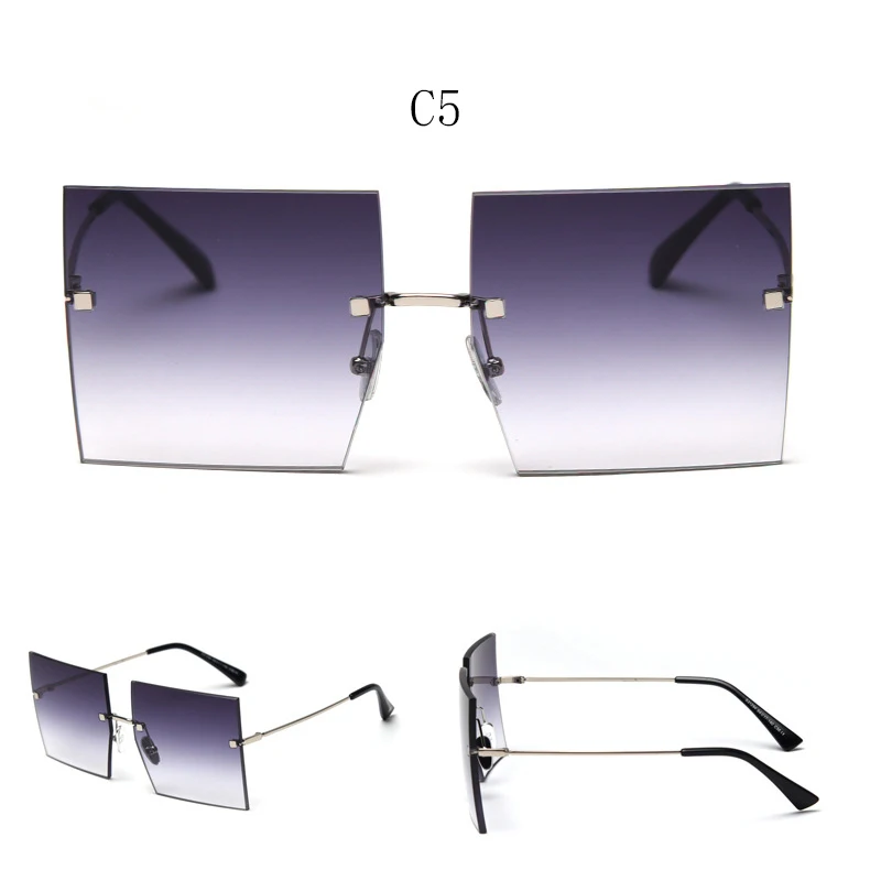 Большие квадратные женские солнцезащитные очки без оправы, новинка, роскошный бренд, Летний стиль, для девушек, красные, синие, прозрачные линзы, цельные, мужские оттенки, UV400