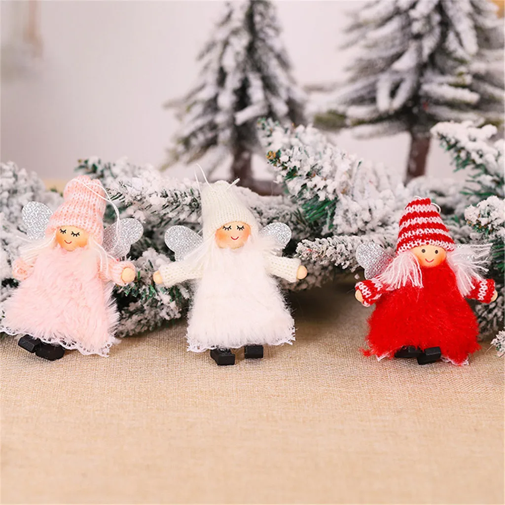 Рождественские милые украшения розовые белые шелковые плюшевые Висячие осанки куклы окно Ангел украшения для дома Рождественская елка подарок