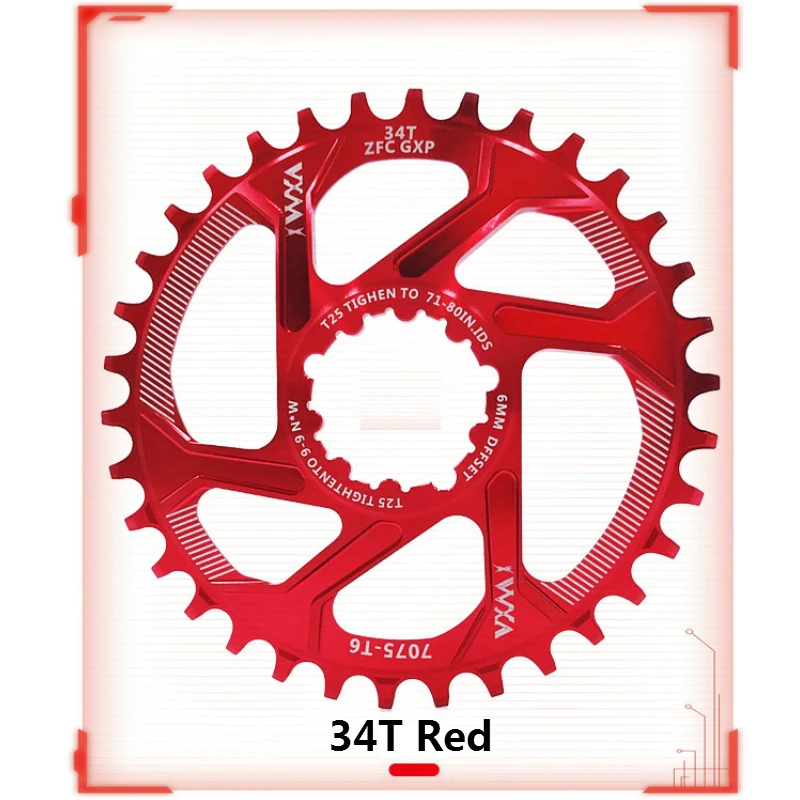 Велосипедная Звездочка VXM 30T 32T 34T 36T 38T узкая широкая велосипедная Звездочка для GXP XX1 X9 XO X01 CNC шатун со звездами для велосипеда запчасти - Цвет: 34T Red