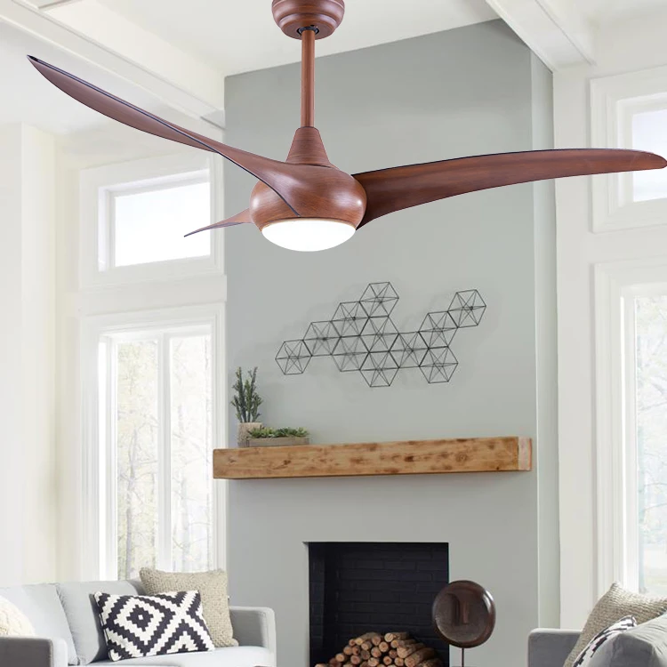 52 Inch Brown Decorative Fan Lighting 40W DC Motor Ceiling Fan With Light
