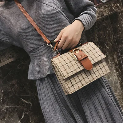 

New Style Square Sling Bag Trend Korean-style Single-shoulder Bag for Women Belt Decoration Plaid Bag Oblique Bag
