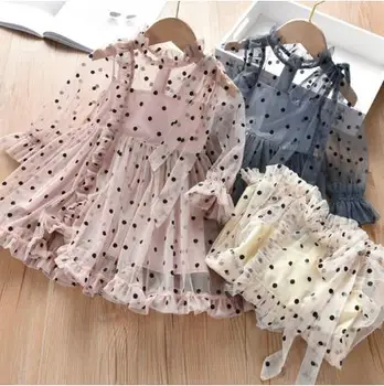 

1-6 Years Toddler Kid Baby Girl Party Princess Summer Polka Dot Dress Pageant Clothes Lace Long Sleeve Dress