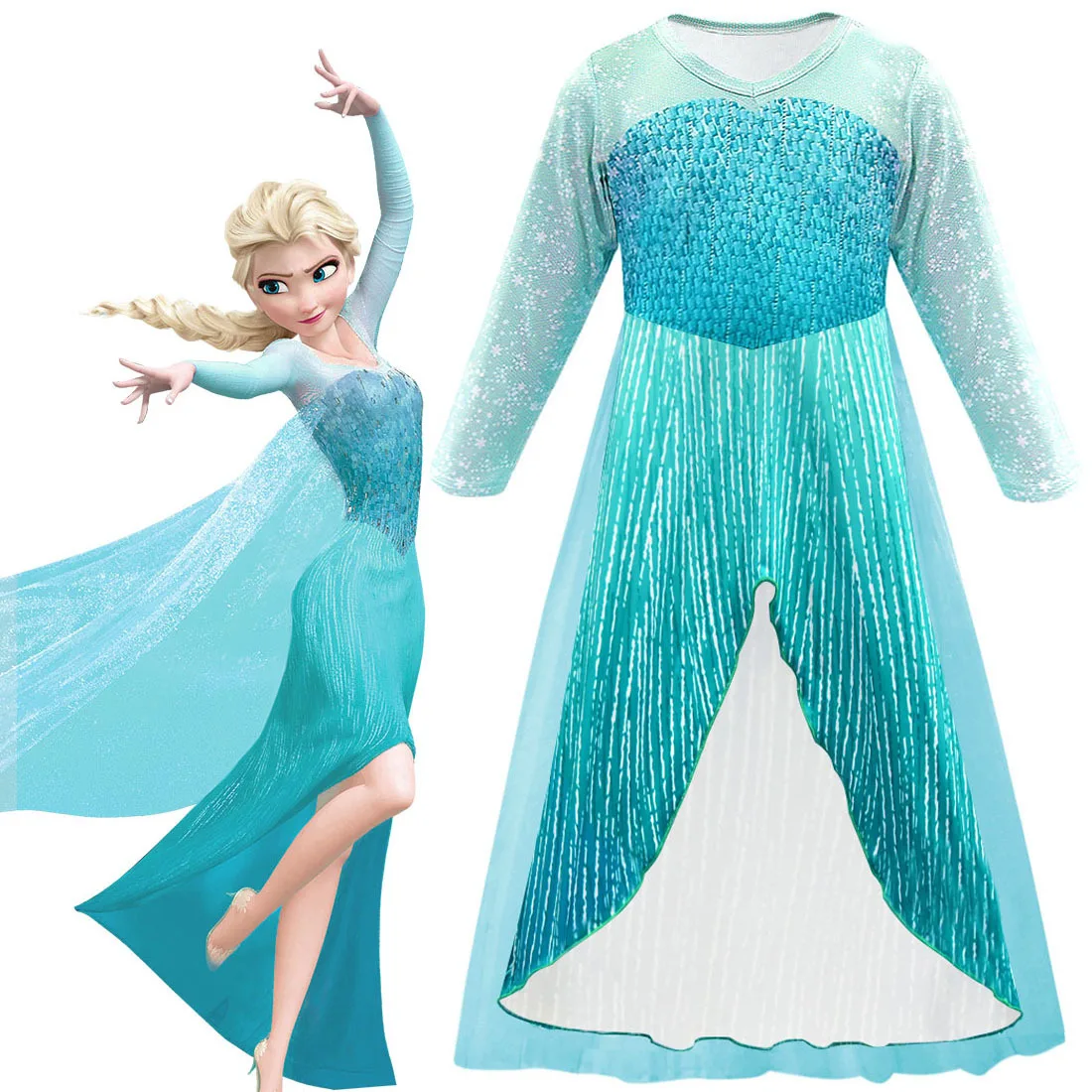 

2019 New Frozen Princess Dress cos Queen Aisha Birthday Party Dress Net Gown Dress 80090