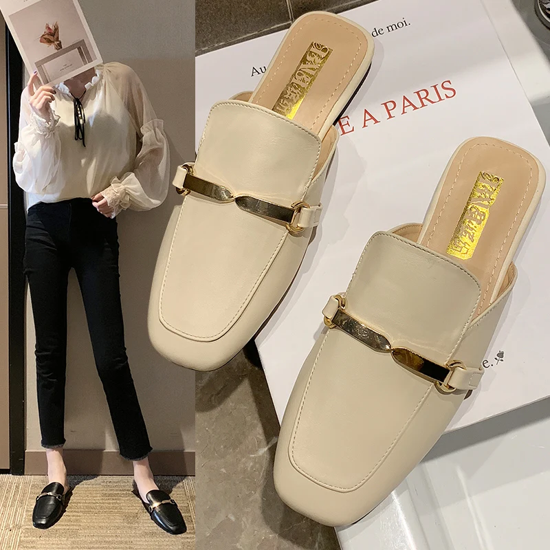 

Shoes Woman 2019 Slippers Platform Cover Toe Low Mules Women Luxury Slides New Soft Designer Flat PU Fashion Basic