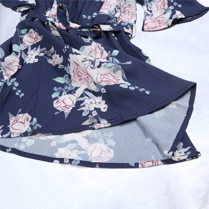 Летние шифоновые женские платья сарафан Одежда для мамы и дочки moeder dochter kleding платье с цветочным рисунком и открытыми плечами