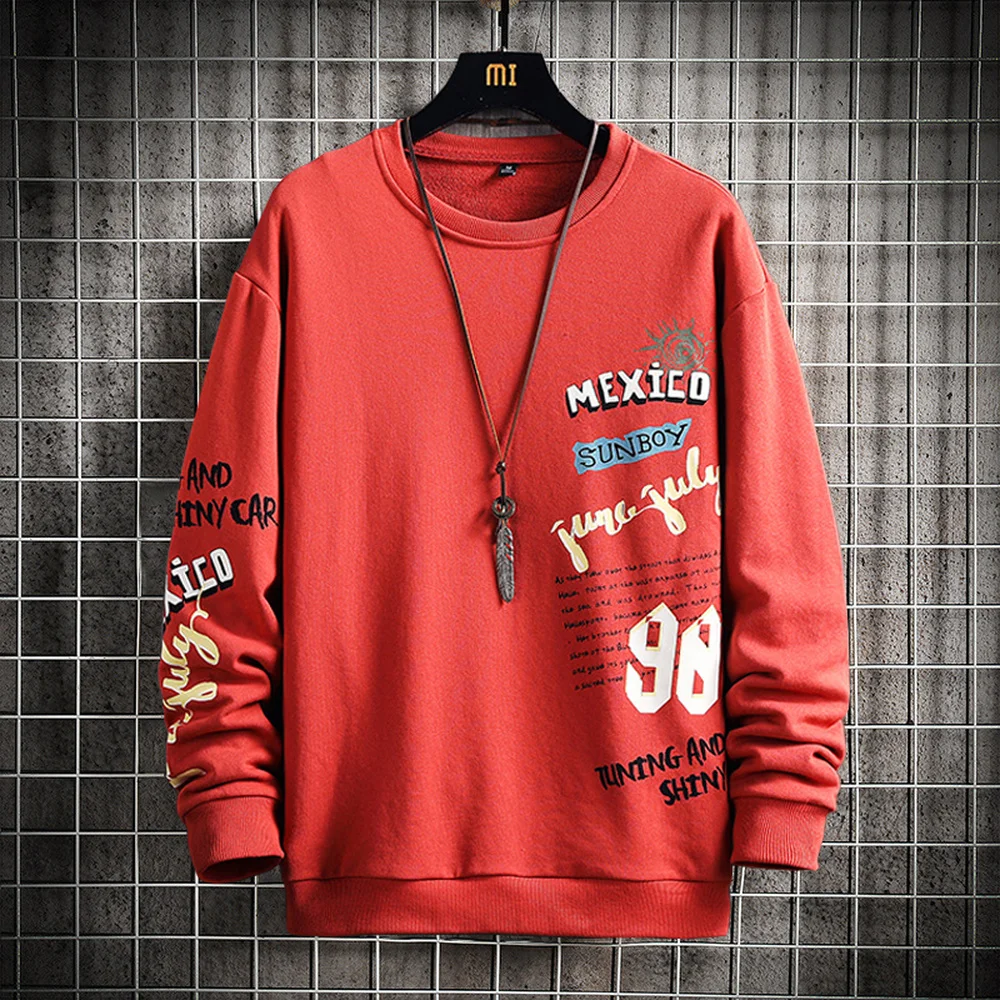 Sudadera con capucha para hombre, con estampado de letras y cuello redondo, estilo Hip Hop, ropa de moda de manga larga, Sudadera de cuello redondo para hombre, Harajuku, 2021