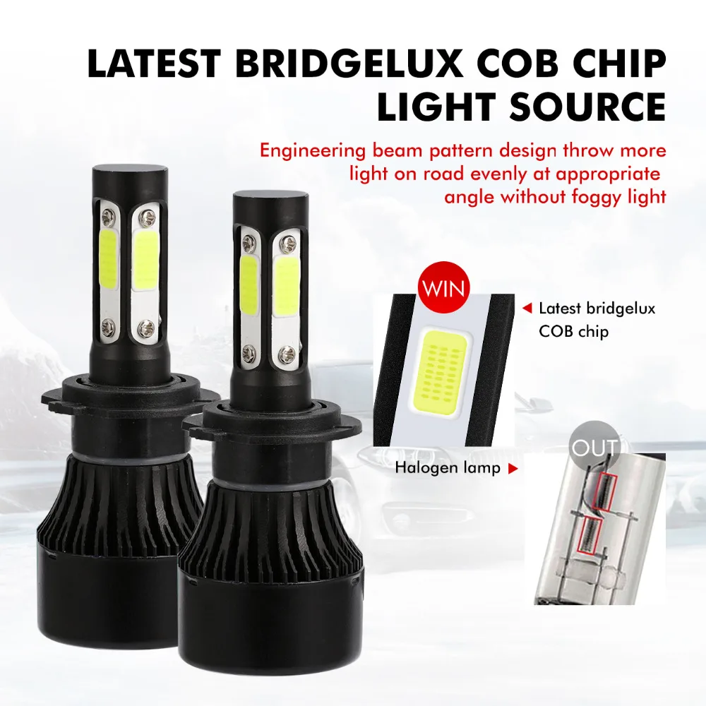 Автомобильные светодиодные лампы Oslamp X7 H7 4 боковые светящисветодиодный фары COB
