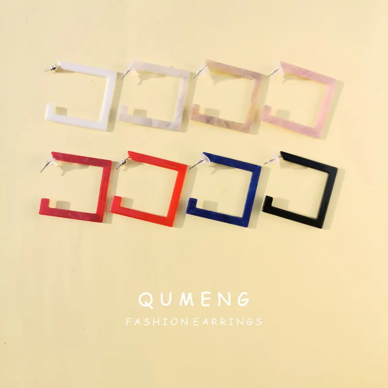 QUMENG новые корейские 2020 милые красочные квадратные акриловые серьги кольца для