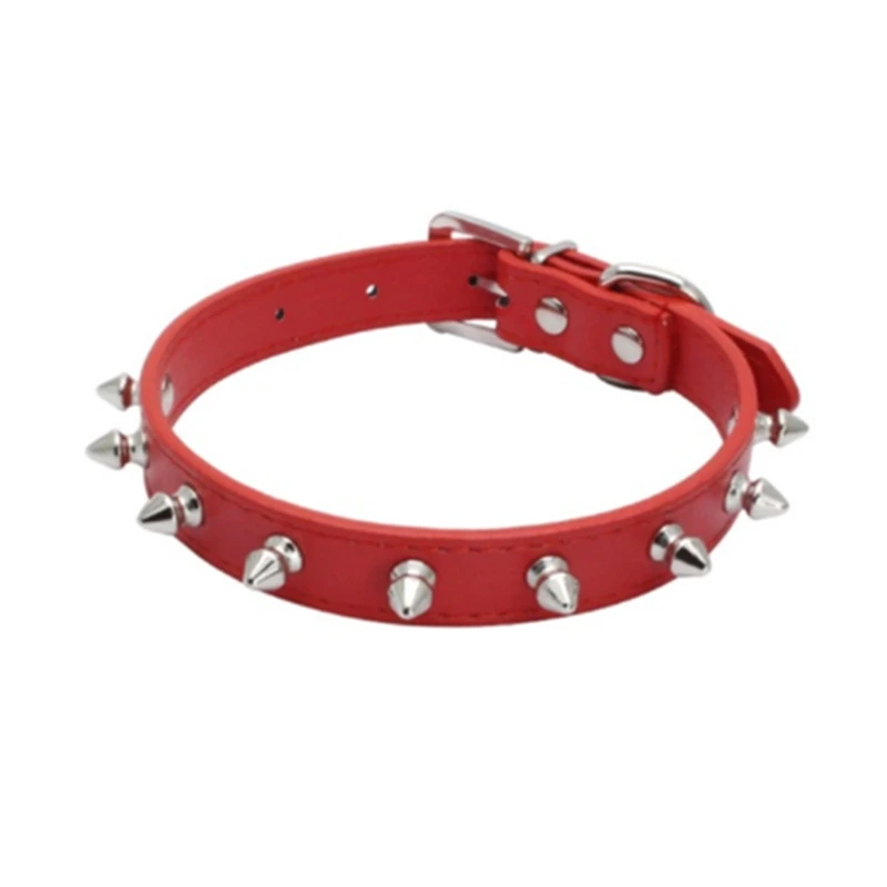 Red Pet Колокольчик для собак ошейники карамельных цветов кожаный заклепки шипами ошейник для щенка Шипованный питбуль бульдог Регулируемый воротник - Цвет: Red