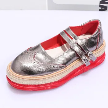 

New linen made old Bullock red thick bottom oxfords shoes for wome platform wedge Mary Jane single shoes casual women's shoes