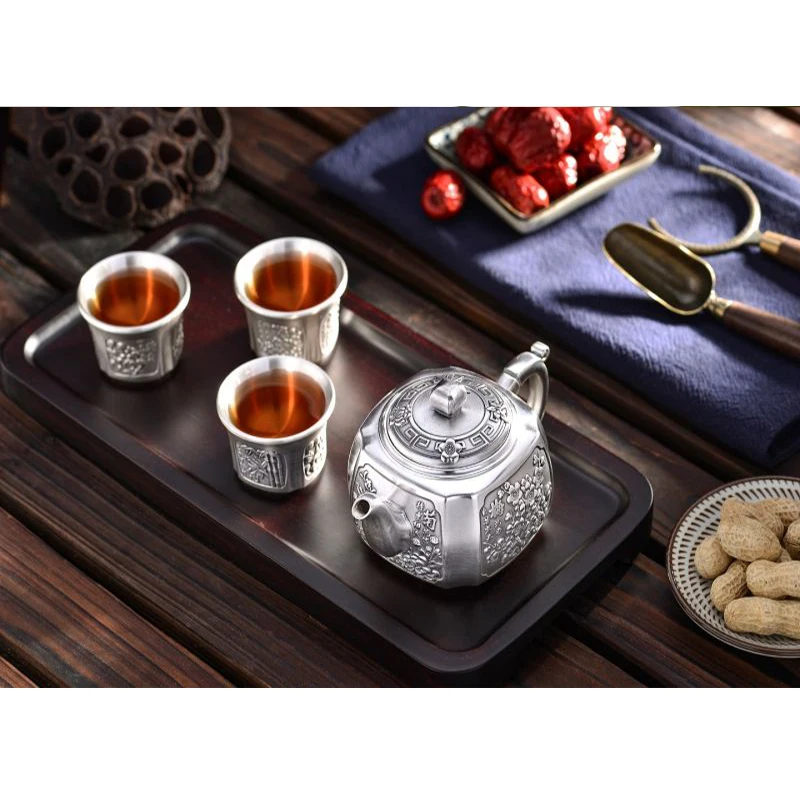 

Silver pot 999 sterling silver handmade tea set Japanese retro teapot kettle home tea ceremony Kungfu tea set 200ml