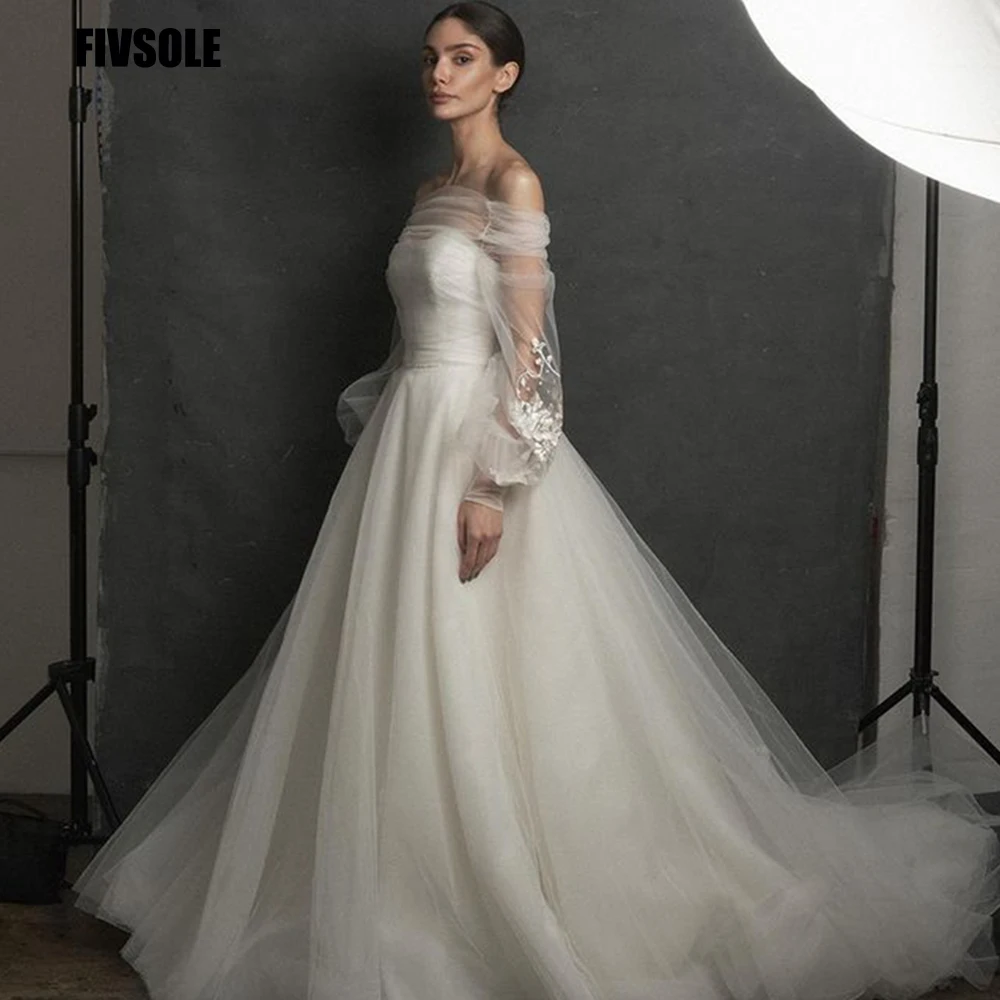 

Свадебное платье с длинным рукавом-фонариком, со шлейфом