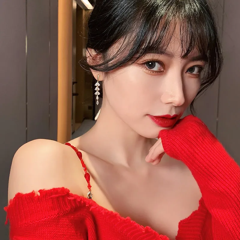 Shiny Zircon Tassel Leaf Shape Gold Earrings For Woman 2020 New Fashion Jewelry Wedding Party Unusual Girl’s Luxury Earrings