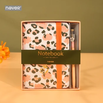 

Never Leopard Grain Notebook Set Gift Pen Elastic Band Diary A6 Planner Girls Teacher Gift Set Office Supplies Stationery