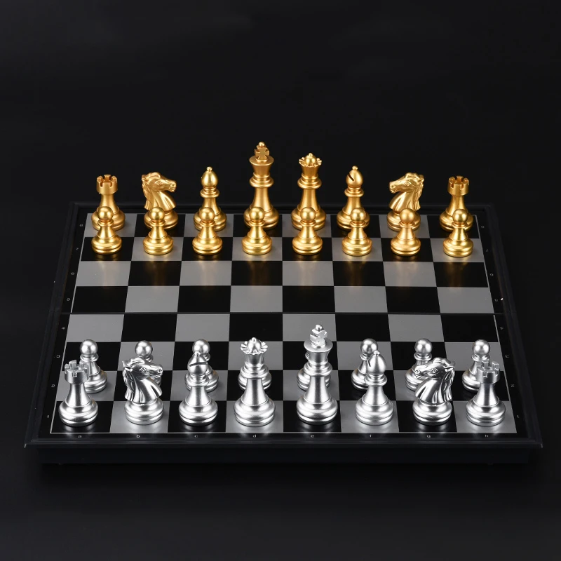High Quality Magnetic Chess Foldable Checkerboard Set Golden Silver Chess Pieces Portable Family Travel Leisure Board Game Toy - Image 4