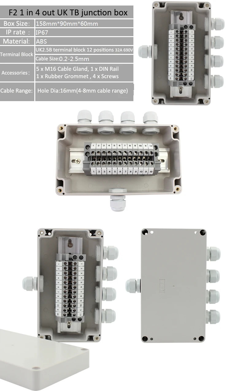 Водонепроницаемый Электрический кабель распределительная коробка проект Enlcosure чехол 158*90*60 мм с UK2.5B din-рейку клеммные блоки M16 кабельный ввод