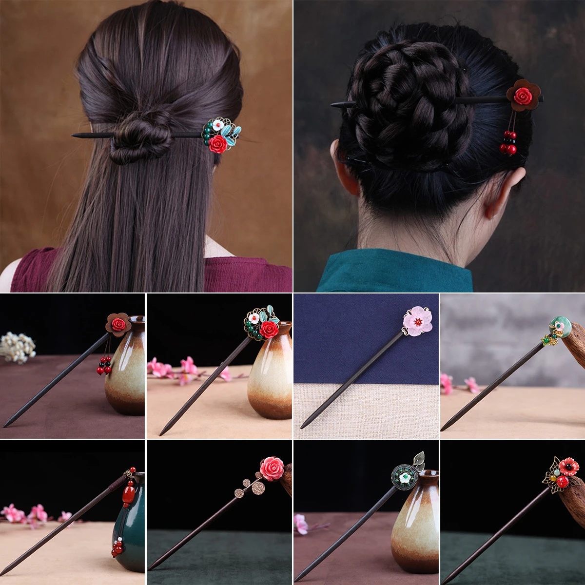 vida saldar brillo Palillos de pelo de estilo chino para mujer, horquilla, flor de ciruelo,  palo de pelo largo|Decoraciones DIY de fiestas| - AliExpress