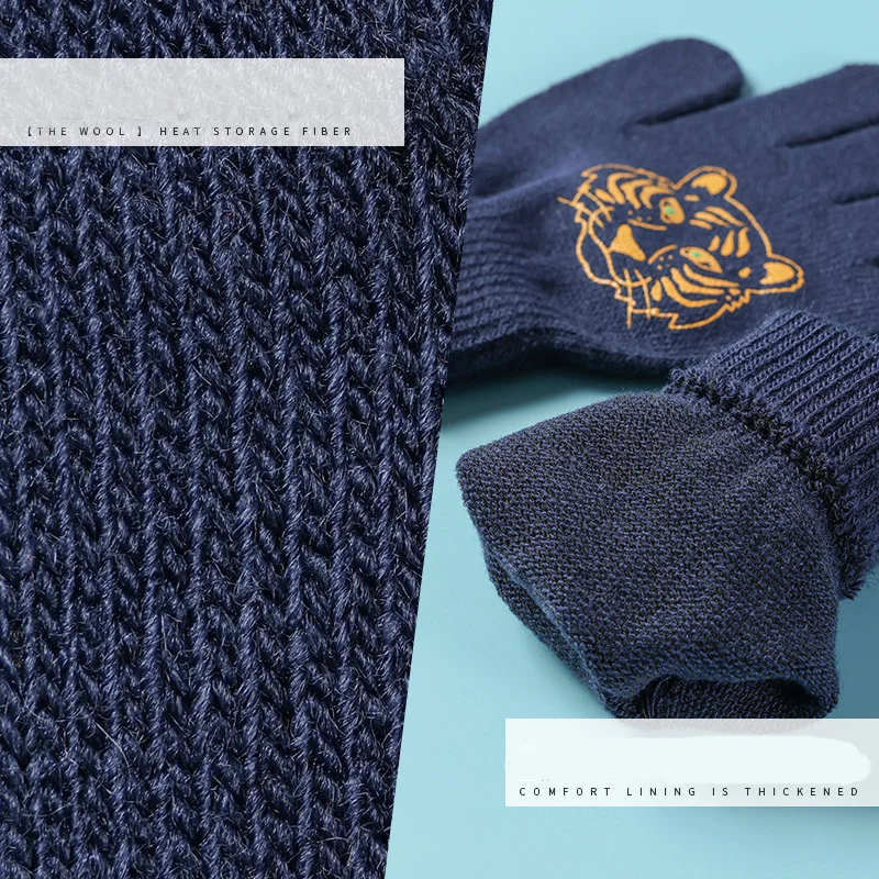 5-10 Year Old Boy Girl Student Full Finger Mitten Children Kid Winter Warm Stretch Knit Cartoon Animal Cat Tiger Print Glove I91