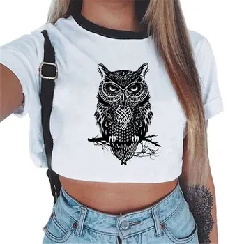 

2020 New Harajuku Owl Printed Vogue T Shirt Women Casual Tshirt Short Sleeve Tee Women Clothing Ladies Tops Femme