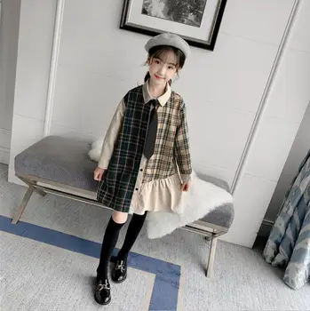 

Children's wear 2019 new children's autumn personalized stitching dress trend girls hit color England plaid long shirt