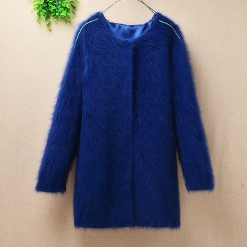 

Heavy thick top mujer femme winter blue plush mink cashmere cardigan angora rabbit knitting wool loose sweater warm tops coat