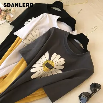 

2020 Spring New Fashion Wild Round-Neck Flower T-shirt Woman T Shirts Long Sleeve T-shirt Girls Students Tees Pullover Tops