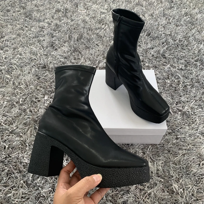 Platform Shoes Black Chunky Boots Platform Thick Soled Shoes