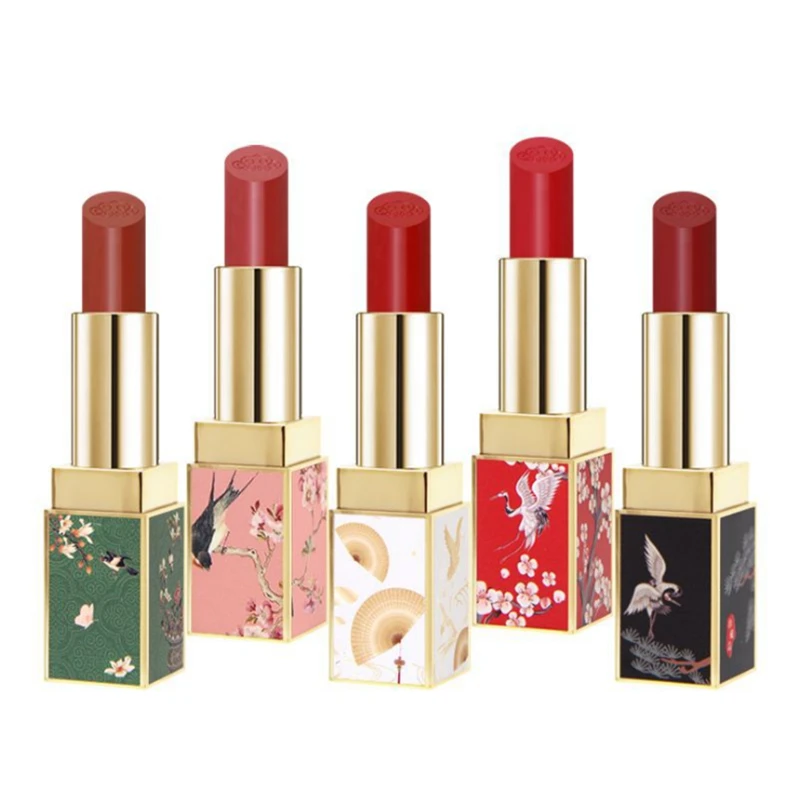 

Chinese Style Long-last color Lipstick Make up Lipsticks Fan Swallow Red-crowned crane Patterns Soft Lip stick