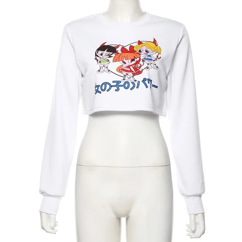 Арцу мультфильм милый белый пуловер с капюшоном укороченный толстовки кофты Kawaii друзья Толстовка Harajuku зимняя уличная одежда ASHO20420 - Цвет: Белый