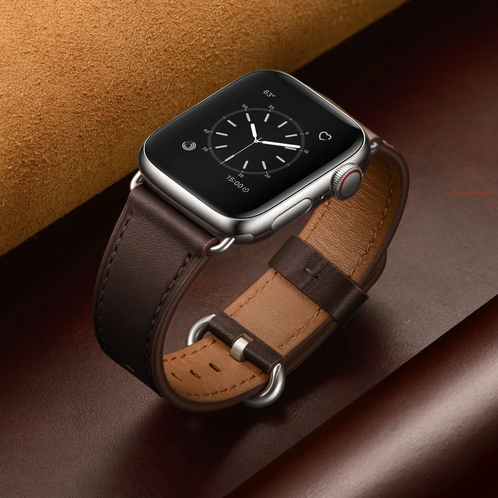 Ремешок для часов из натуральной кожи для Apple Watch 5, 4, ремешок, 40 мм, 44 мм, 38 мм, 42 мм, для женщин и мужчин, металлический ремешок с пряжкой, браслет для iwatch 1, 2, 3