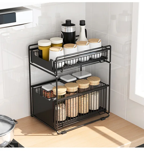 Skywin Drawer Storage 2 Tier Sliding Cabinet Pull Out Organizer