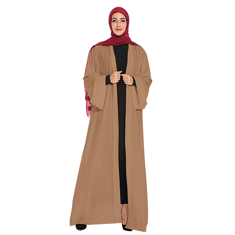 Сплошной цвет открытый абаи кимоно Дубай Кафтан Ислам Мусульманский хиджаб платье джилбаб Абая для женщин Кафтан халат турецкая исламская одежда