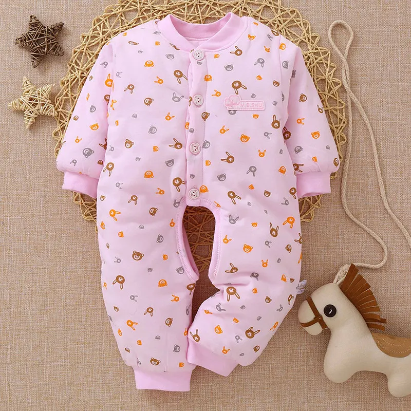 

Newborn Baby Onesie Pure Cotton Baby Thick Open File Trousers Romper Quilted Autumn And Winter Warm And mian pa fu