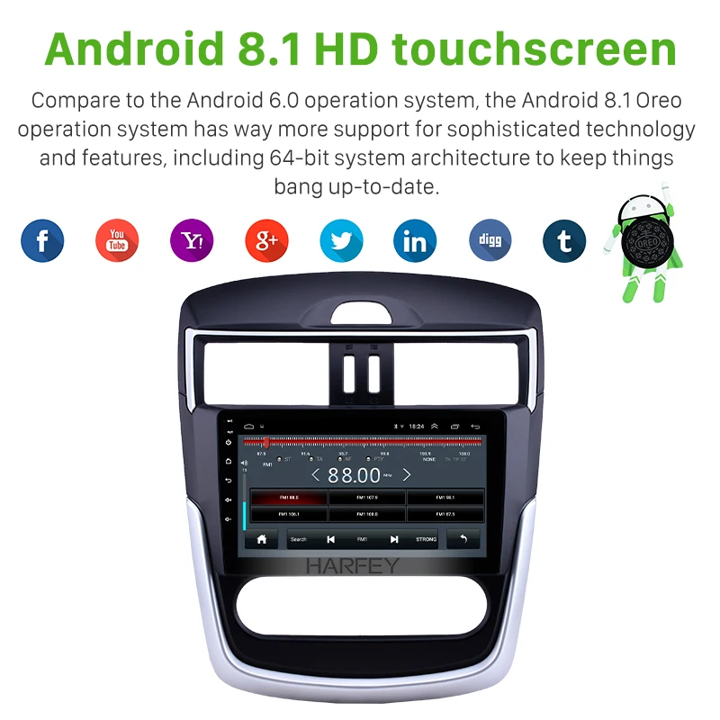 Best Harfey Android8.1 Stereo Navi 9" Car Radio for Nissan Tiida 2016 2017 2018 Bluetooth WIFI HD GPS support Carplay DVR Rear camera 3